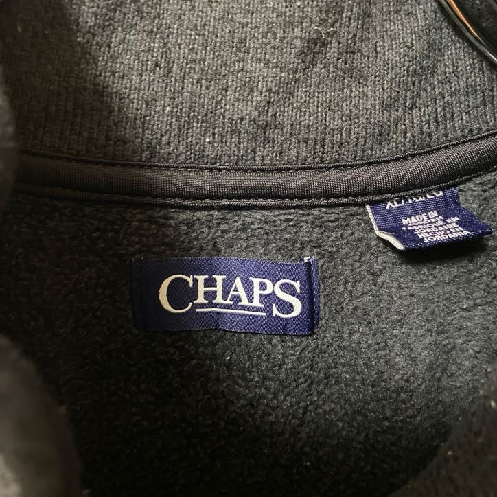 古着 used　CHAPS　チャップス　フルジップフリースベスト　ハイネック　ポケット　シンプル　ノームコア　黒　XLサイズ