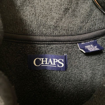 古着 used　CHAPS　チャップス　フルジップフリースベスト　ハイネック　ポケット　シンプル　ノームコア　黒　XLサイズ