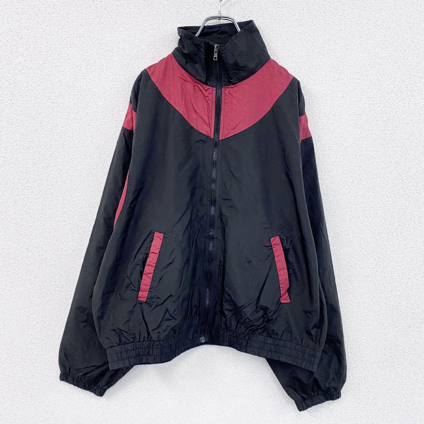 80s　Kampus Kolors　フルジップナイロンジャケット　アーチプリント　3連プリント　ストリート　黑　ブラック　Lサイズ