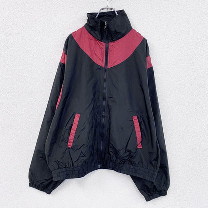 80s　Kampus Kolors　フルジップナイロンジャケット　アーチプリント　3連プリント　ストリート　黑　ブラック　Lサイズ