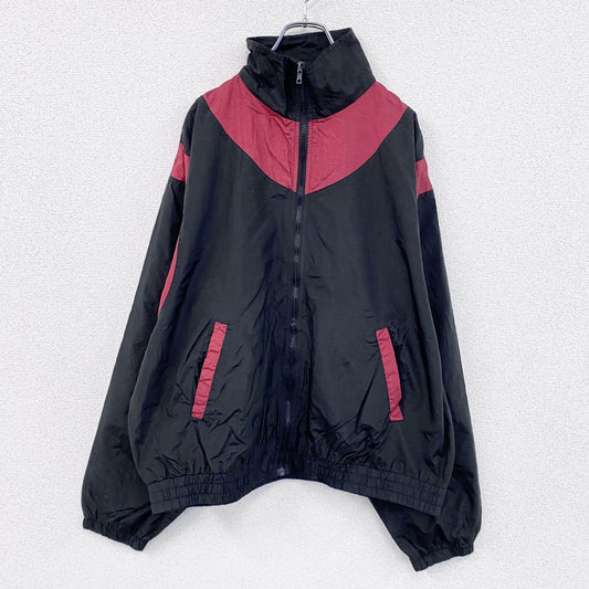 80s　Kampus Kolors　フルジップナイロンジャケット　アーチプリント　3連プリント　ストリート　黑　ブラック　Lサイズ