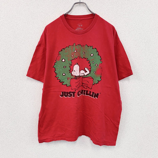 PEANUTS　ピーナツ　スヌーピー　半袖プリントTシャツ　赤　レッド　XLサイズ