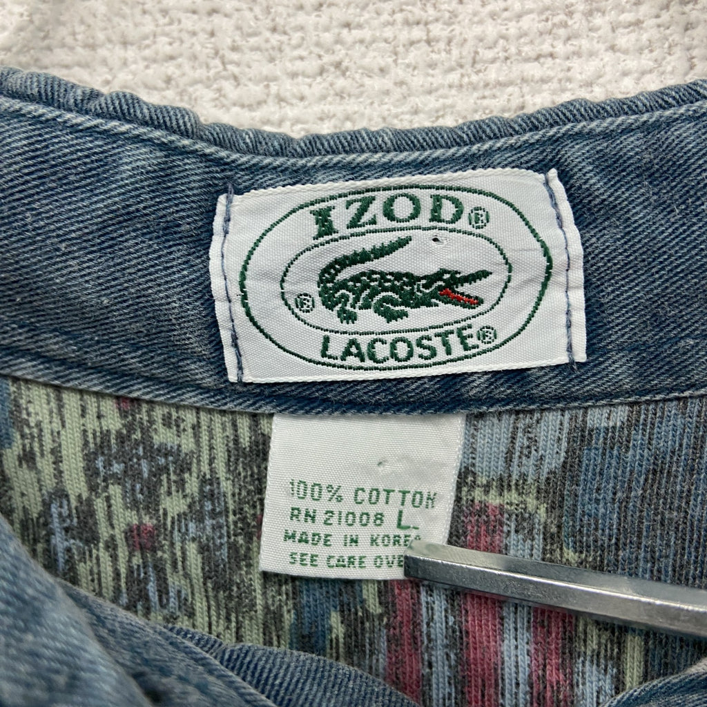 ～80s　IZOD LACOSTE　ラコステ　長袖ポロシャツ　比翼仕立て　ヴィンテージ　総柄　Lサイズ