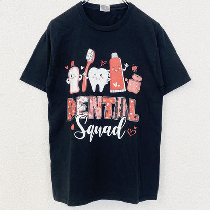 PORT＆COMPANY　半袖プリントロゴTシャツ　3連プリント　ハート　歯磨きセット　英字プリント　黒　ブラック　Sサイズ