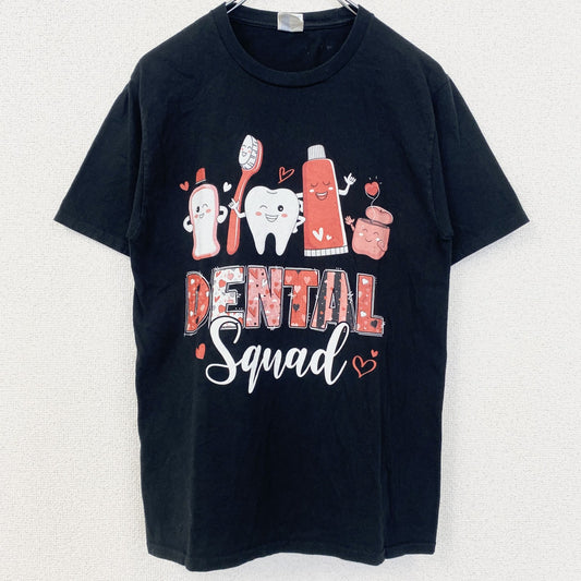 PORT＆COMPANY　半袖プリントロゴTシャツ　3連プリント　ハート　歯磨きセット　英字プリント　黒　ブラック　Sサイズ