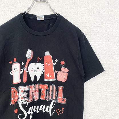 PORT＆COMPANY　半袖プリントロゴTシャツ　3連プリント　ハート　歯磨きセット　英字プリント　黒　ブラック　Sサイズ