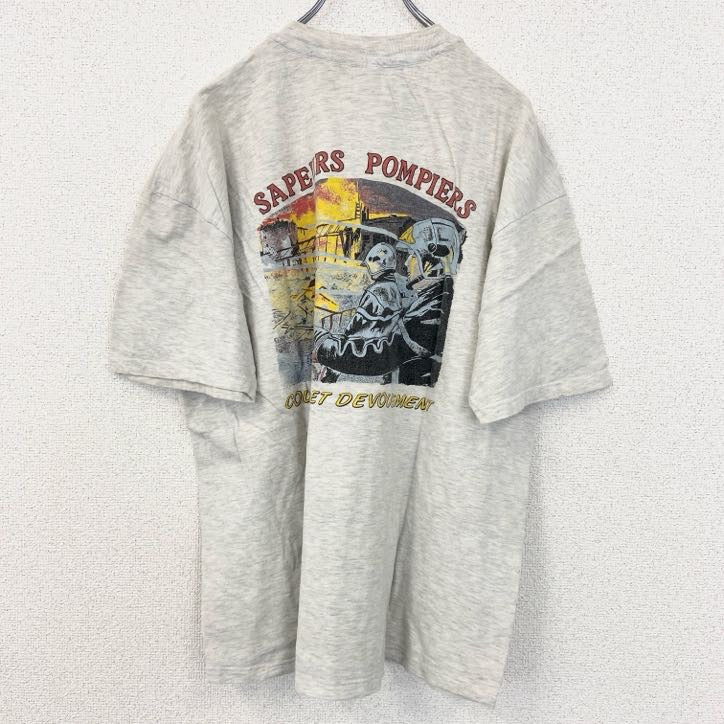 古着 used Hanes　ヘインズ　TOP　T　半袖プリントTシャツ　sapeurs pompiers　消防隊　XLサイズ