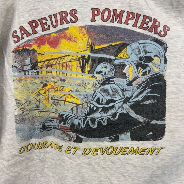 古着 used Hanes　ヘインズ　TOP　T　半袖プリントTシャツ　sapeurs pompiers　消防隊　XLサイズ