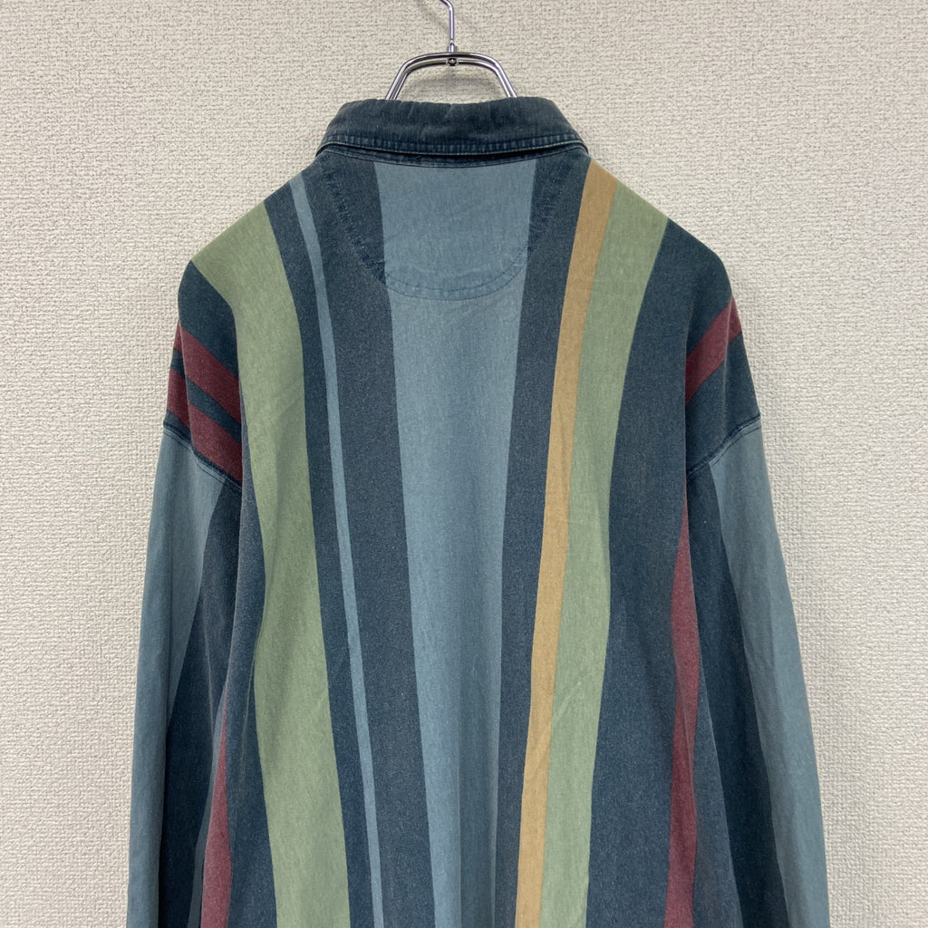 ～80s　IZOD LACOSTE　ラコステ　長袖ポロシャツ　比翼仕立て　ヴィンテージ　総柄　Lサイズ