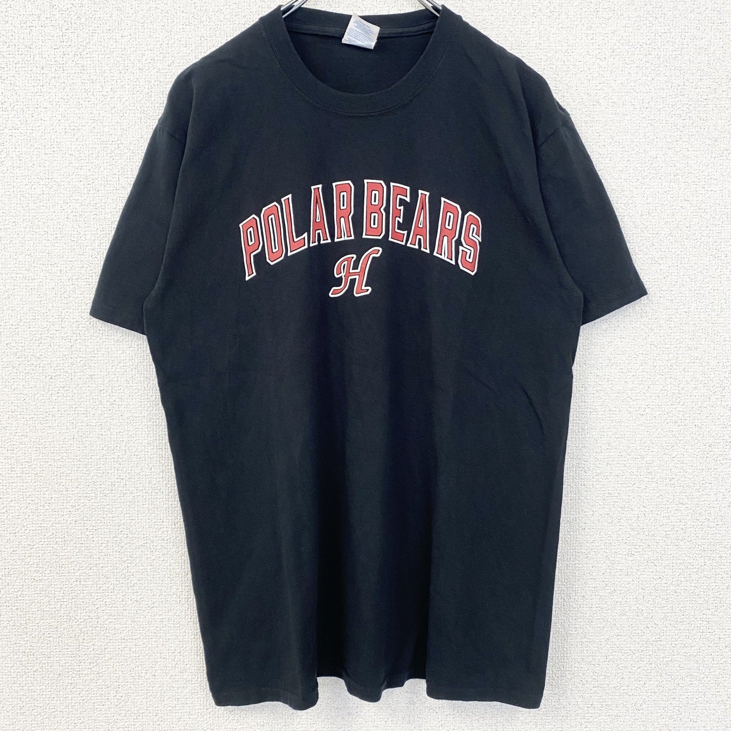 古着 used　PORT＆COMPANY　半袖プリントロゴTシャツ　クルーネック　POLAR BEARS　レトロ　黒　Mサイズ