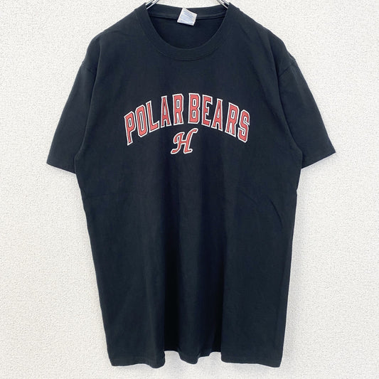 古着 used　PORT＆COMPANY　半袖プリントロゴTシャツ　クルーネック　POLAR BEARS　レトロ　黒　Mサイズ