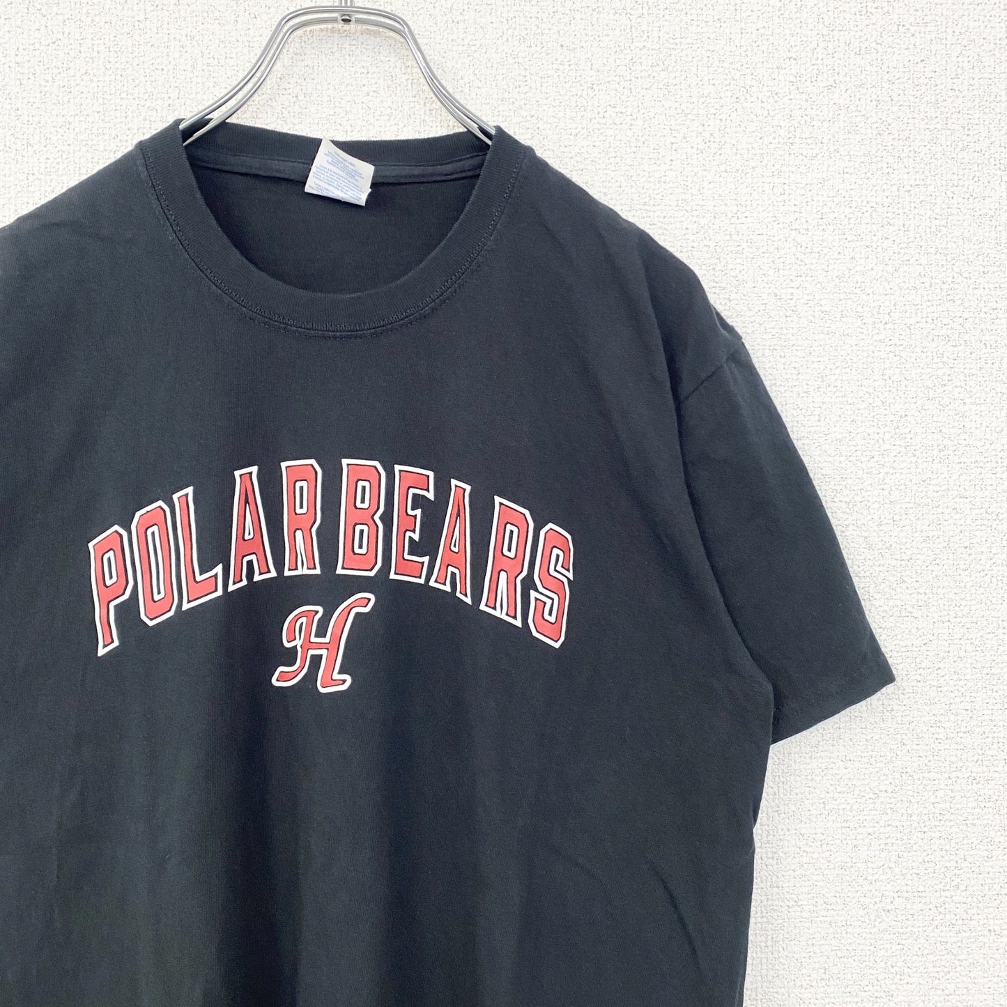 古着 used　PORT＆COMPANY　半袖プリントロゴTシャツ　クルーネック　POLAR BEARS　レトロ　黒　Mサイズ