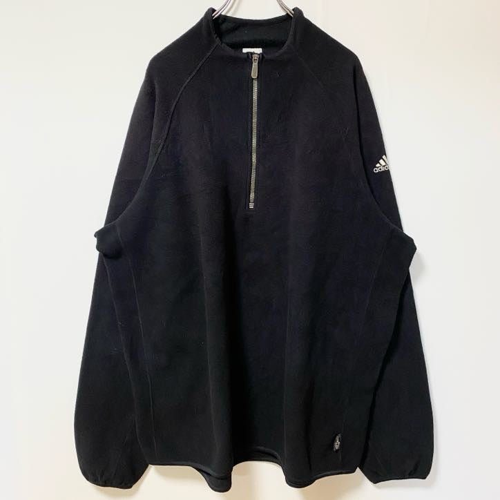 古着 used　adidas アディダス　長袖ハーフジップフリースジャケット　プルオーバー　ワンポイントロゴ刺繍　黒　XXLサイズ