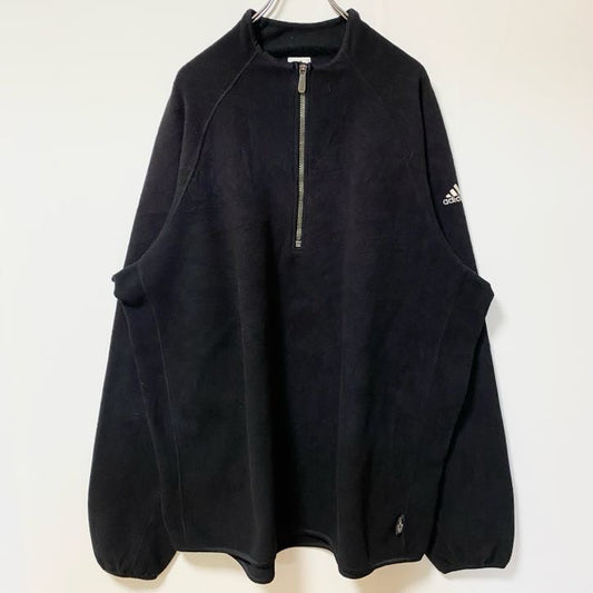 古着 used　adidas アディダス　長袖ハーフジップフリースジャケット　プルオーバー　ワンポイントロゴ刺繍　黒　XXLサイズ