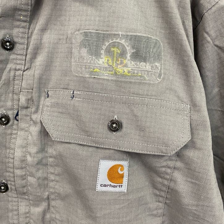 Carhartt　カーハート　半袖ワークシャツ　ボタンダウンシャツ　ダブルポケット　灰色　グレー　XLサイズ