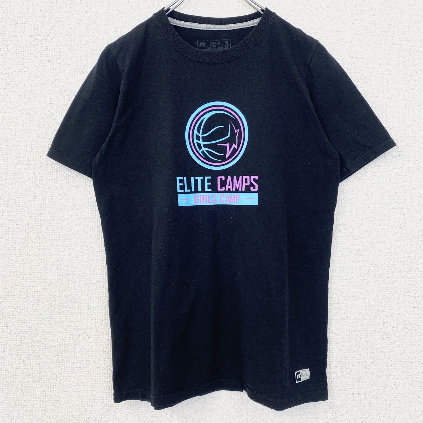 RUSSELL ATHLETC　ラッセル　半袖プリントTシャツ　3連プリント　バスケットボール　クルーネック　黒　ブラック　XLサイズ