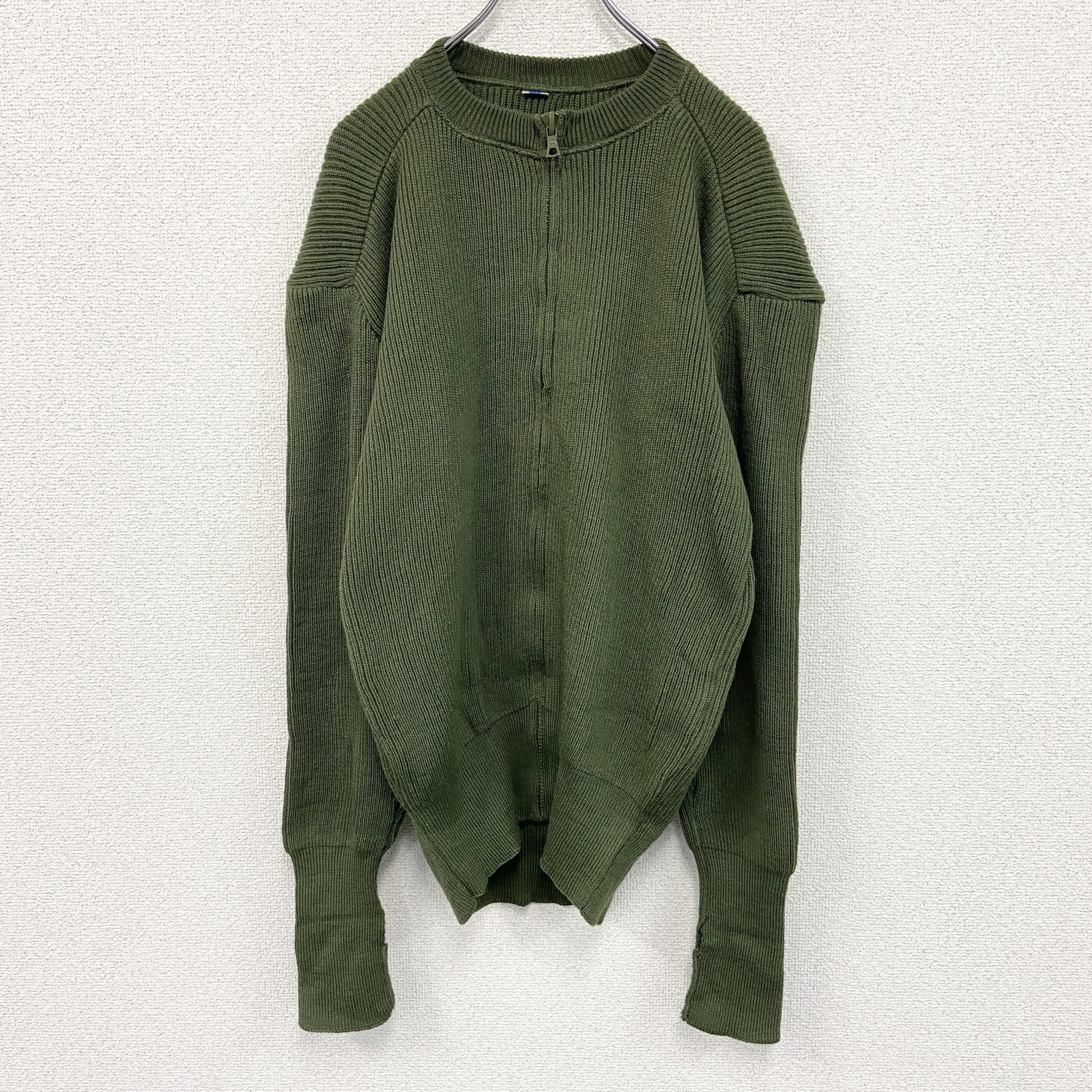 70s　スウェーデン軍　フルジップウールニットカーディガン　ヴィンテージ　緑　グリーン　6サイズ