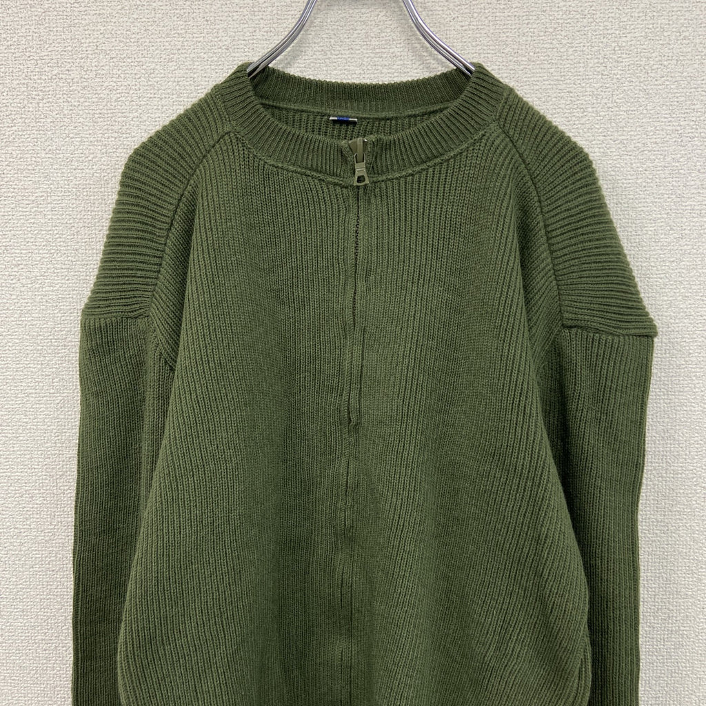70s　スウェーデン軍　フルジップウールニットカーディガン　ヴィンテージ　緑　グリーン　6サイズ