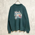 古着 used　長袖クルーネックプリントスウェット　トレーナー　鳥　bird　動物　アニマル　雪　緑　グリーン　秋冬服　Mサイズ