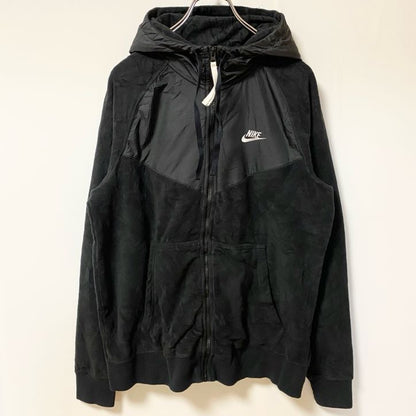 古着 used　NIKE ナイキ　長袖フリースジャケット　フルジップパーカー　ワンポイントロゴ刺繍　黒　ブラック