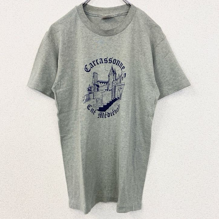 古着 used Hanes　ヘインズ　TOP　T　半袖プリントTシャツ　シングルステッチ　ヴィンテージ　90s　グレー　Mサイズ