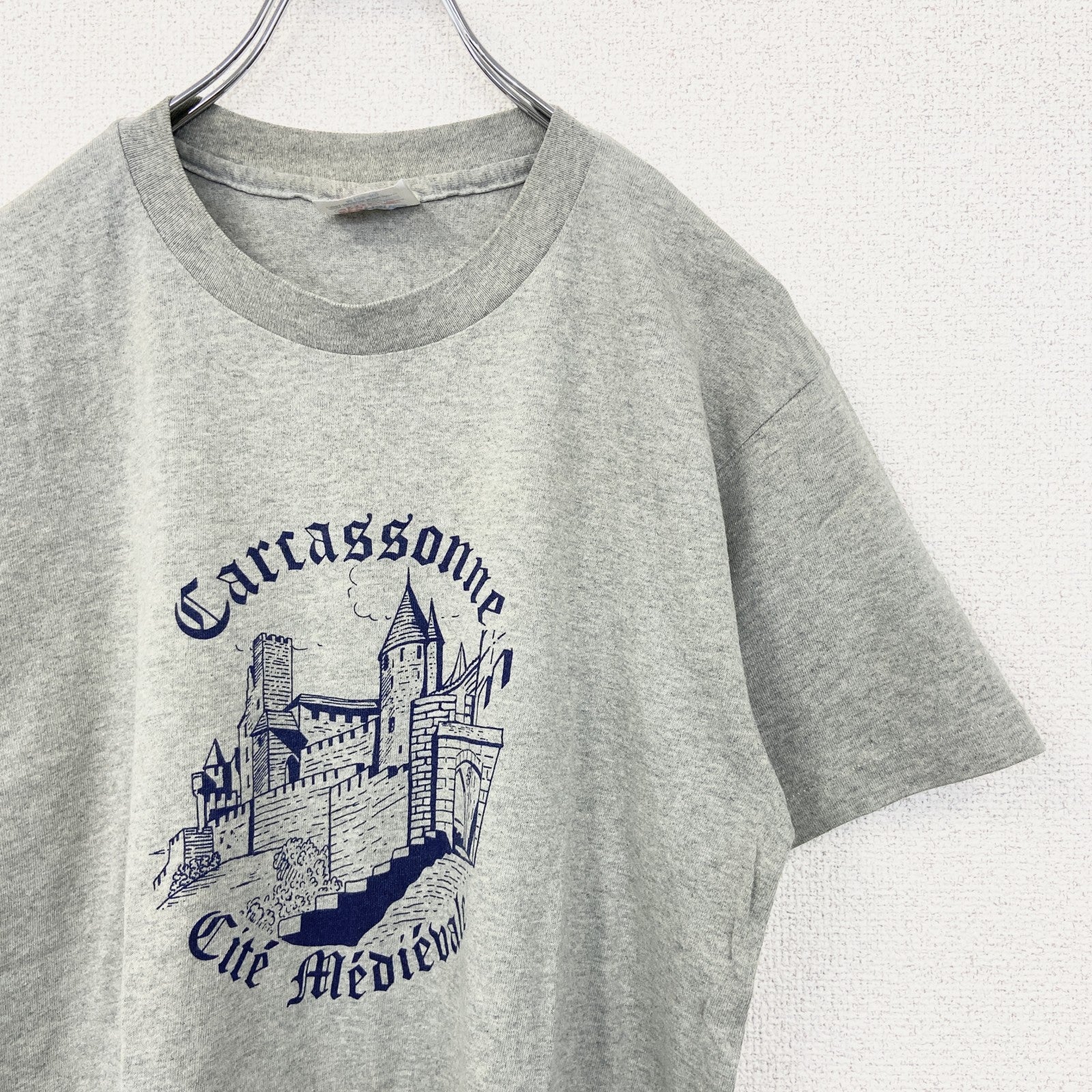 古着 used Hanes　ヘインズ　TOP　T　半袖プリントTシャツ　シングルステッチ　ヴィンテージ　90s　グレー　Mサイズ