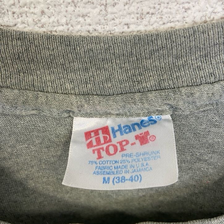 古着 used Hanes　ヘインズ　TOP　T　半袖プリントTシャツ　シングルステッチ　ヴィンテージ　90s　グレー　Mサイズ