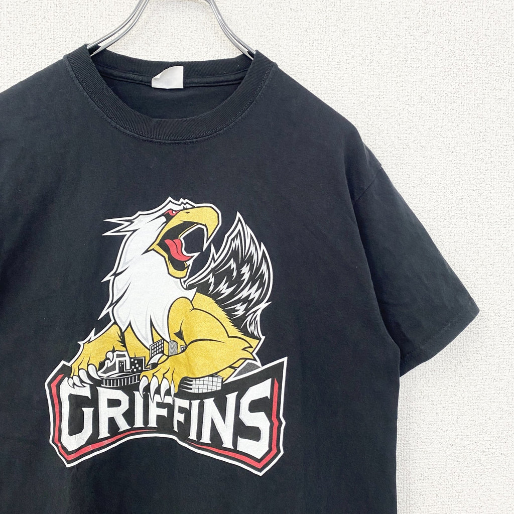 古着 used　Griffins　半袖プリントTシャツ　NHL　アイスホッケー　クルーネック　レトロデザイン　黒　ブラック