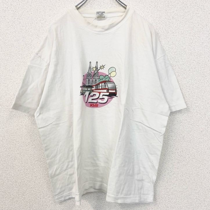 古着 used Hanes　ヘインズ　TOP　T　半袖プリントTシャツ　KVB　125　電車　白　ホワイト　XLサイズ