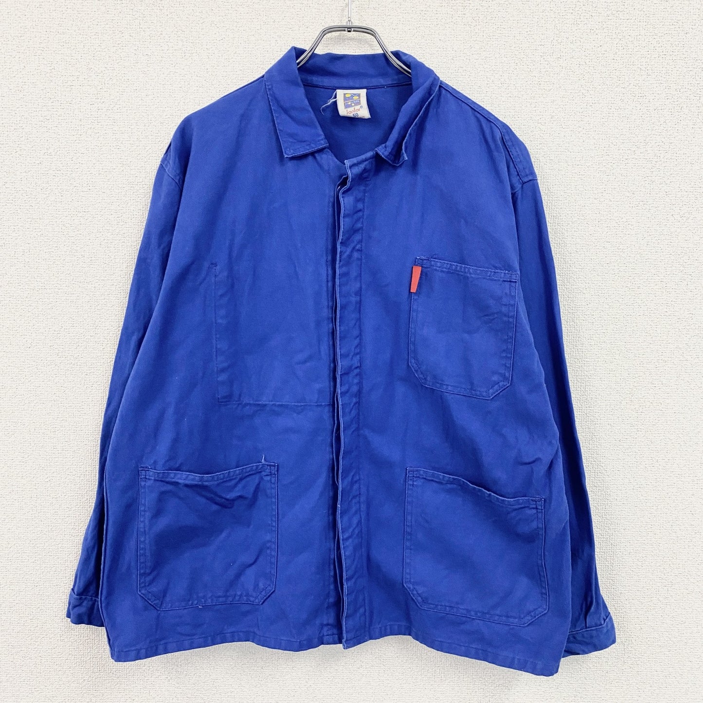 90s　SANFOR　サンフォー　ユーロワークジャケット　比翼仕立て　ユーロヴィンテージ　青　ブルー　50サイズ