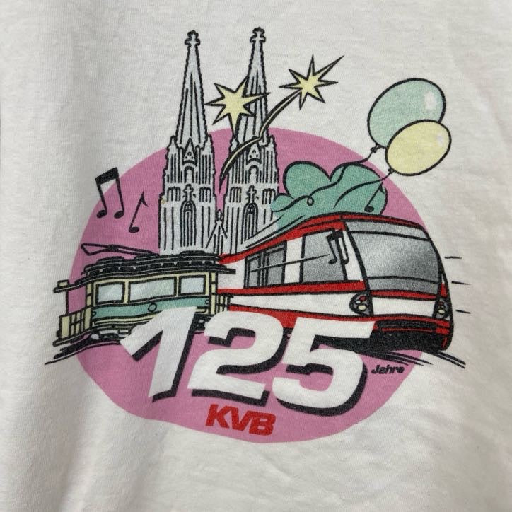 古着 used Hanes　ヘインズ　TOP　T　半袖プリントTシャツ　KVB　125　電車　白　ホワイト　XLサイズ