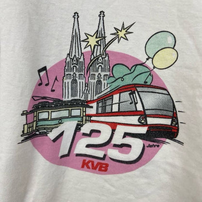 古着 used Hanes　ヘインズ　TOP　T　半袖プリントTシャツ　KVB　125　電車　白　ホワイト　XLサイズ