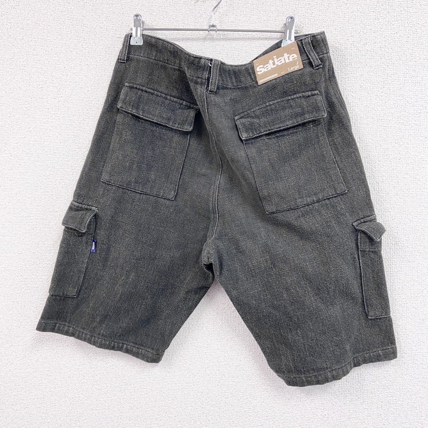 Satiate　ブラックデニムカーゴパンツ　デニムハーフパンツ/ショートパンツ　ジップフライ　黒　ブラック　Lサイズ
