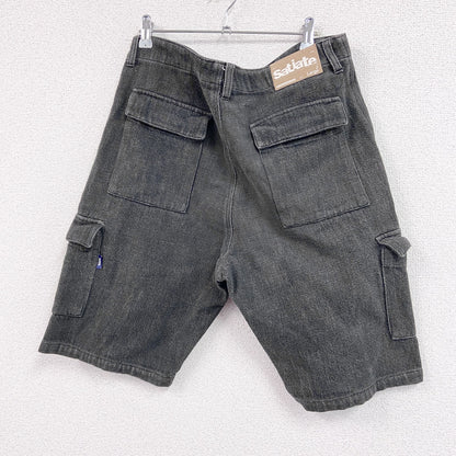Satiate　ブラックデニムカーゴパンツ　デニムハーフパンツ/ショートパンツ　ジップフライ　黒　ブラック　Lサイズ