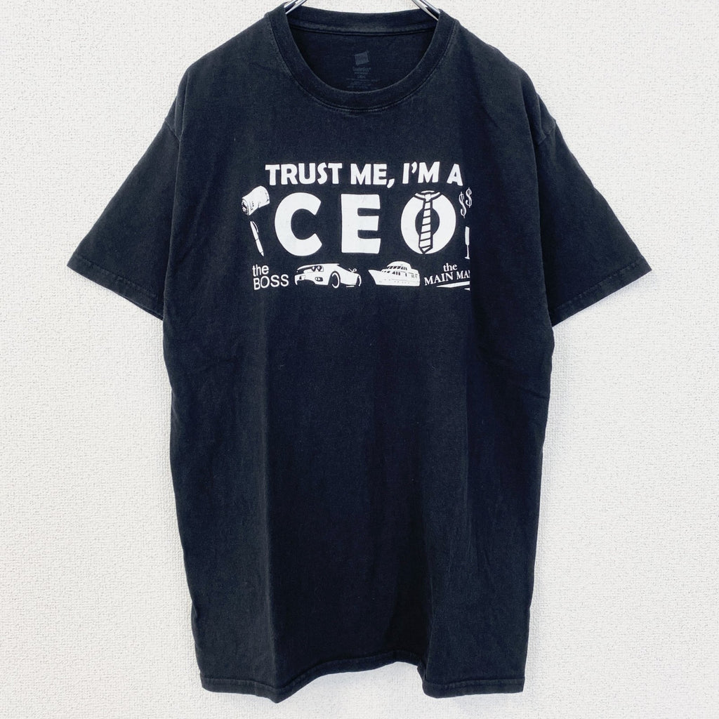古着 used　ComfortSoft　HANES　半袖プリントTシャツ　クルーネック　レトロデザイン　黒　ブラック　Lサイズ　