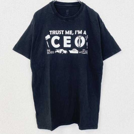 古着 used　ComfortSoft　HANES　半袖プリントTシャツ　クルーネック　レトロデザイン　黒　ブラック　Lサイズ　