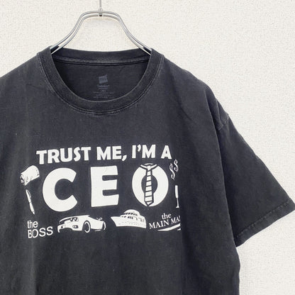 古着 used　ComfortSoft　HANES　半袖プリントTシャツ　クルーネック　レトロデザイン　黒　ブラック　Lサイズ　