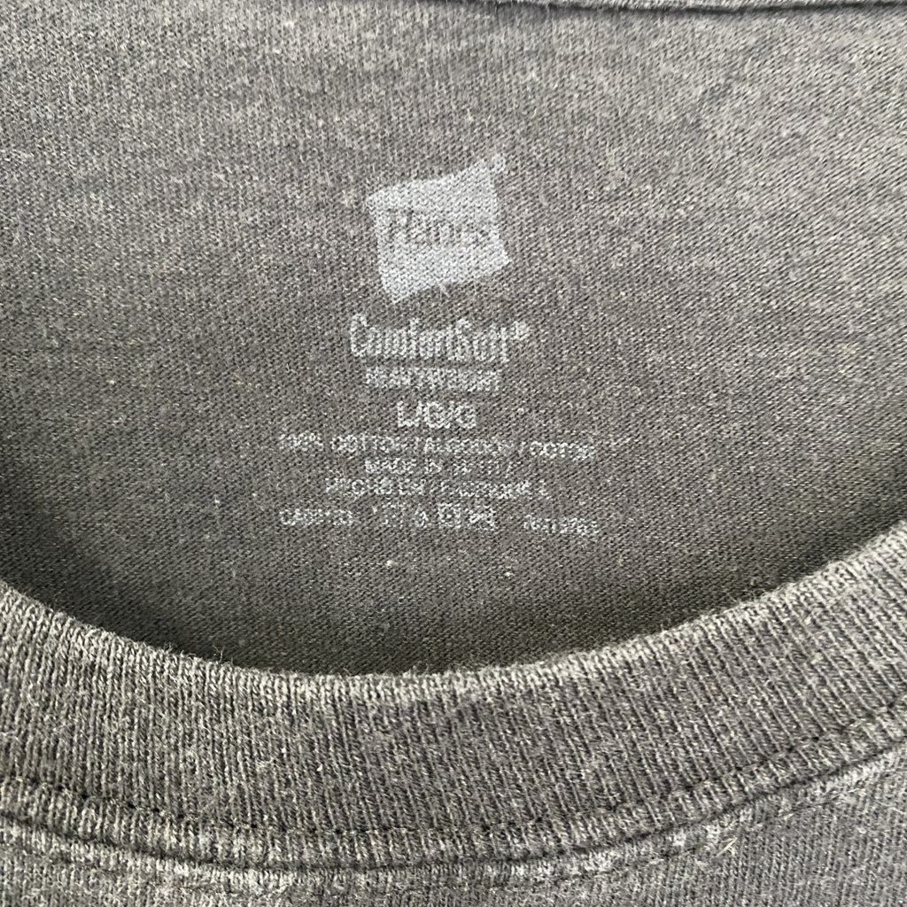 古着 used　ComfortSoft　HANES　半袖プリントTシャツ　クルーネック　レトロデザイン　黒　ブラック　Lサイズ　