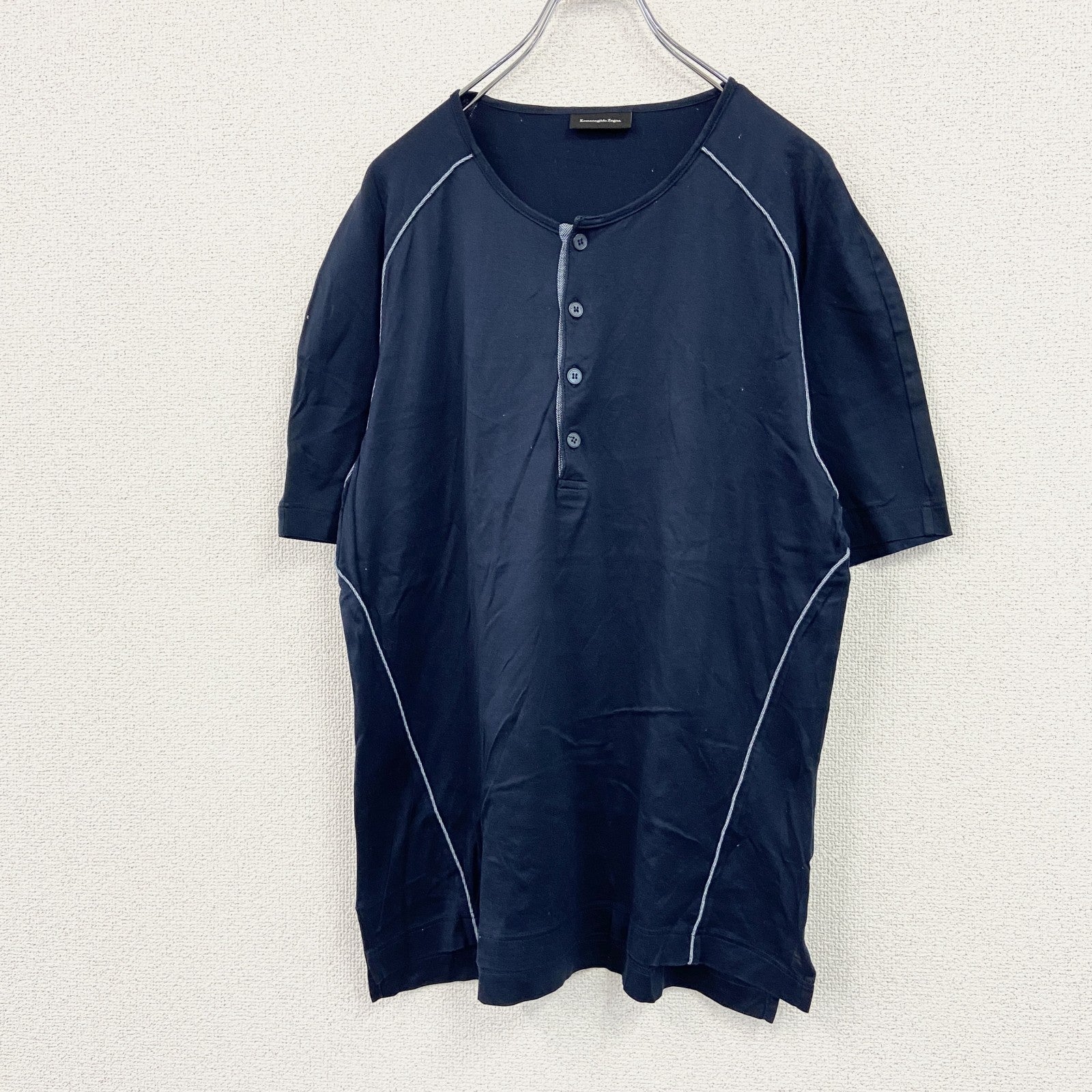 Ermenegildo Zegna　ゼニア　半袖ヘンリーネックTシャツ　紺　ネイビー　Mサイズ