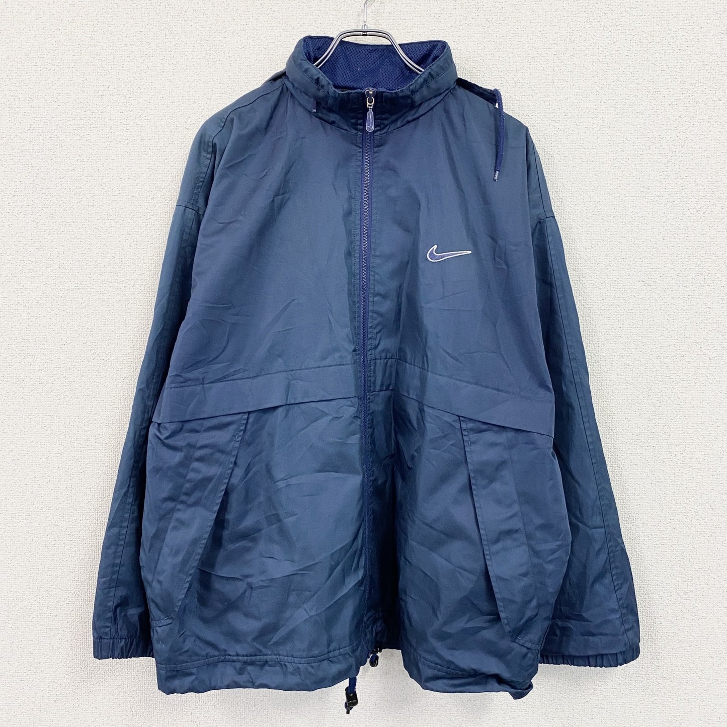 90s　NIKE　ナイキ　フルジップジャケット　スウッシュ　ワンポイント　ヴィンテージ　紺　ネイビー　XLサイズ