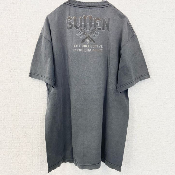 古着 used Sullen Art Collective　半袖Tシャツ　USA製　スカル　ネイティブアメリカン　グレー　L