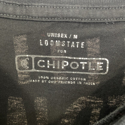 古着 used　CHIPOTLE　半袖プリントTシャツ　バックプリント　クルーネック　レトロデザイン　黒　ブラック　Mサイズ