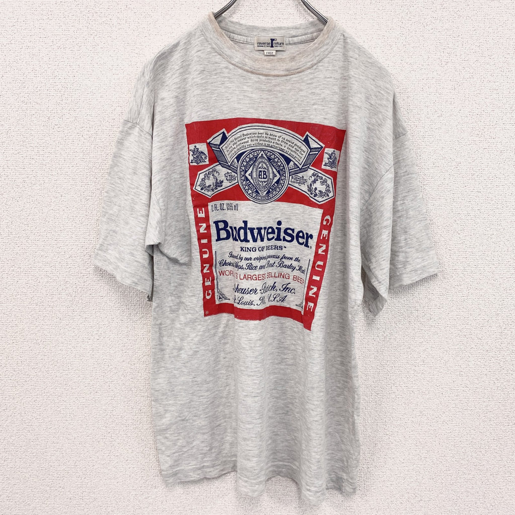 90s　reverse r return　半袖プリントTシャツ　Budweiser.　ヴィンテージ　灰色　グレー　Fサイズ