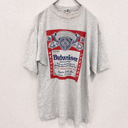 90s　reverse r return　半袖プリントTシャツ　Budweiser.　ヴィンテージ　灰色　グレー　Fサイズ