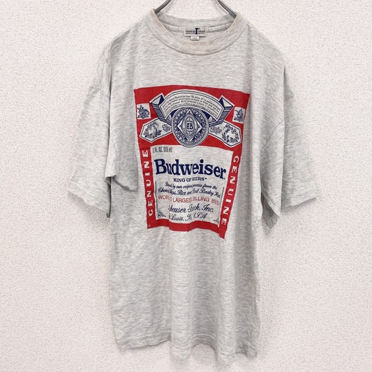 90s　reverse r return　半袖プリントTシャツ　Budweiser.　ヴィンテージ　灰色　グレー　Fサイズ