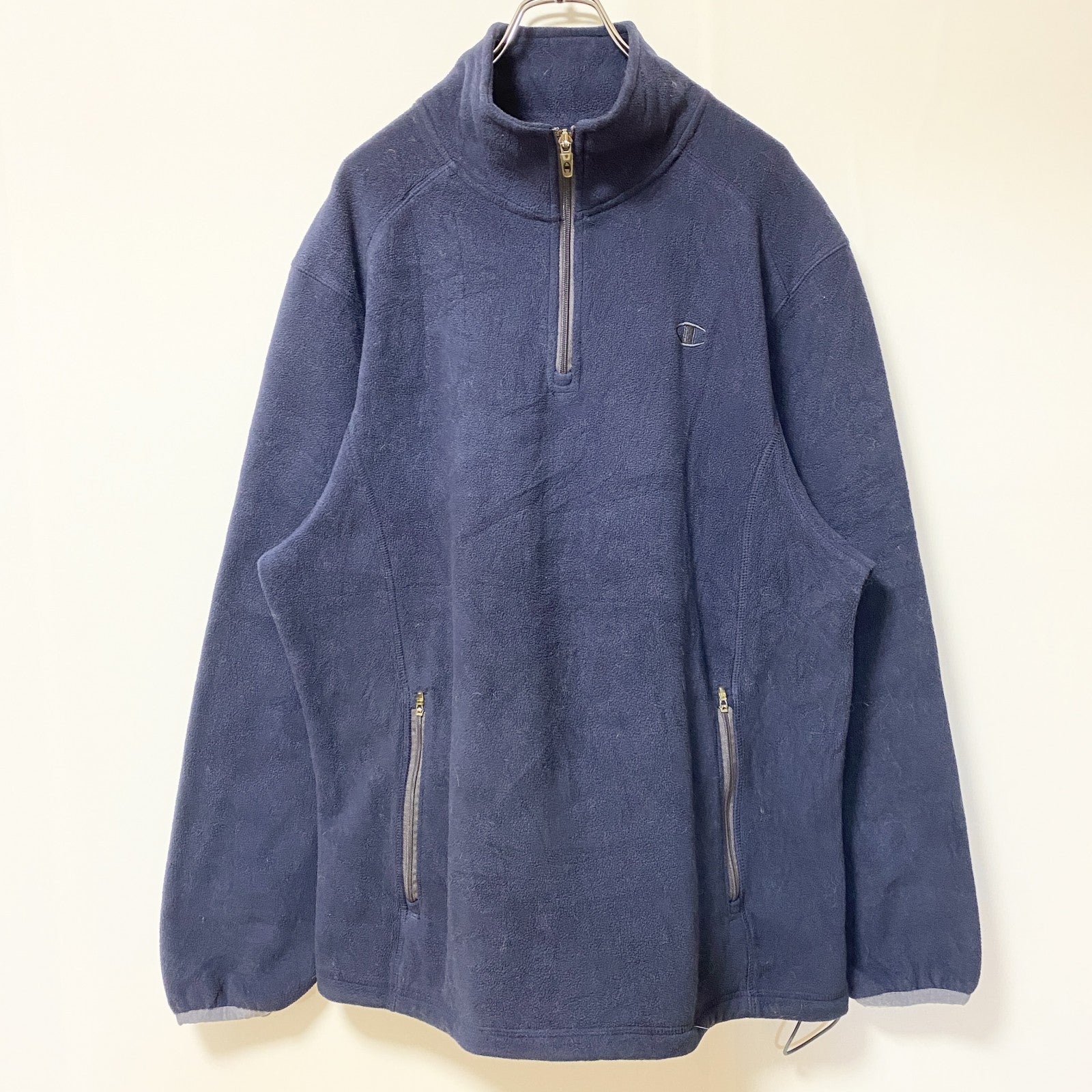 古着 used　Champion チャンピオン　長袖ハーフジップフリースジャケット　プルオーバー　ワンポイントロゴ刺繍　Lサイズ