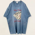 古着 used　GILDAN　ギルダン 半袖プリントTシャツ　メッセージ　オーバーサイズ　レトロ　青　ブルー　XLサイズ