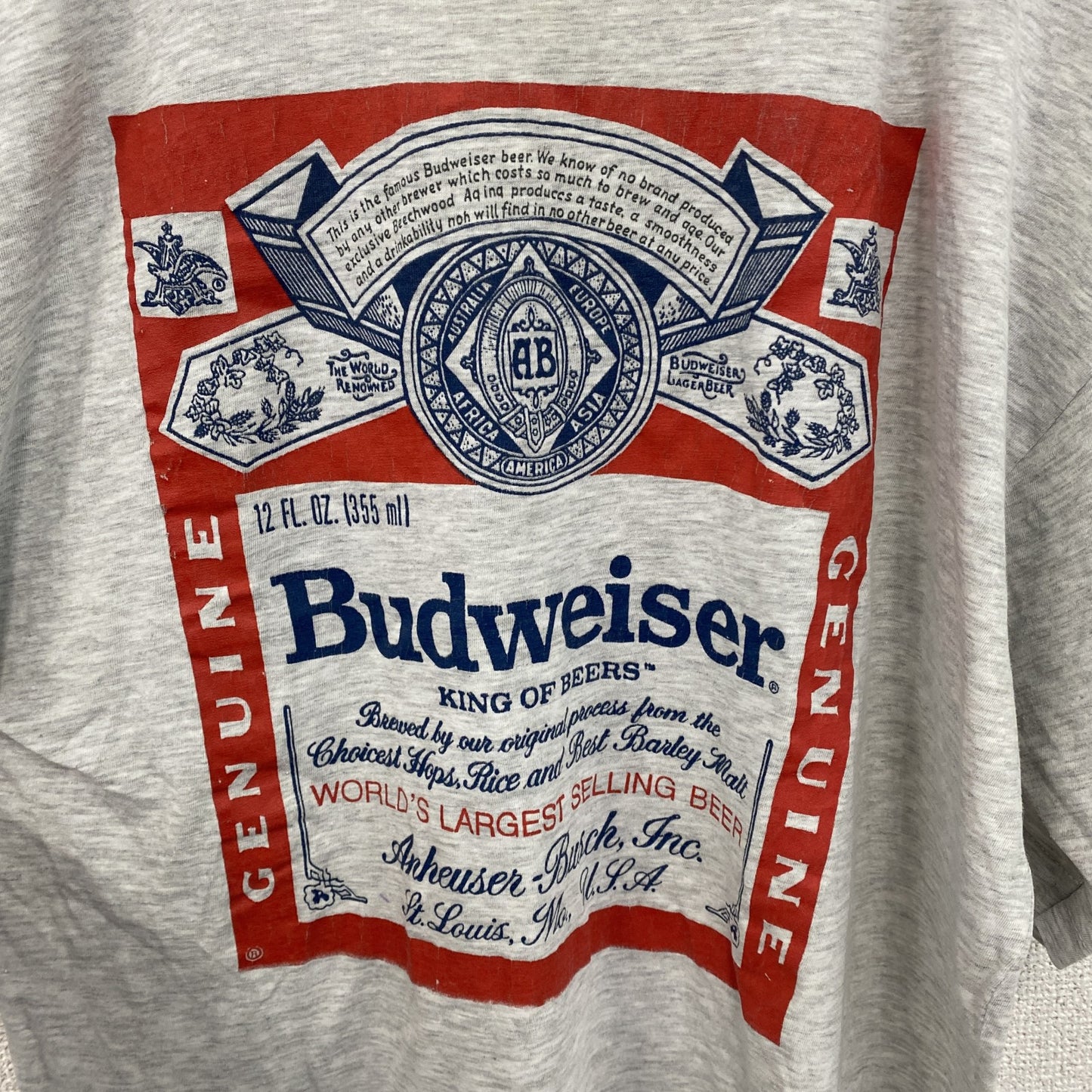 90s　reverse r return　半袖プリントTシャツ　Budweiser.　ヴィンテージ　灰色　グレー　Fサイズ