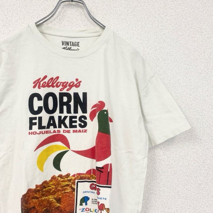 古着 used　Kellogs　ケロッグ　半袖プリントTシャツ　VINTAGE　レトロデザイン　コーンフレーク　白　Sサイズ