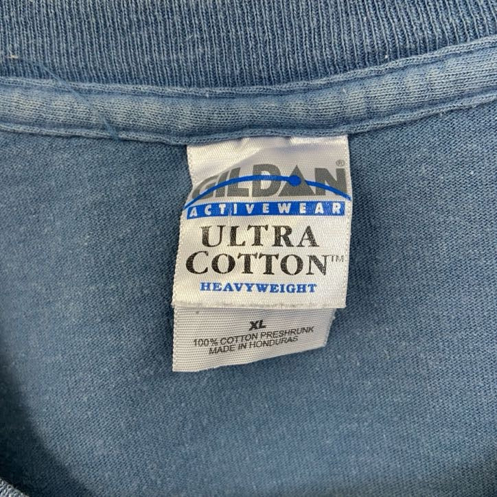 古着 used　GILDAN　ギルダン 半袖プリントTシャツ　メッセージ　オーバーサイズ　レトロ　青　ブルー　XLサイズ